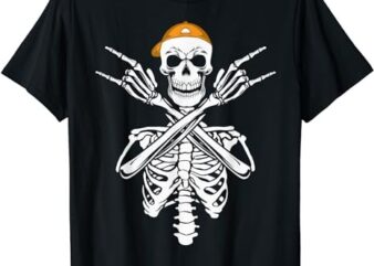 Rocker Skeleton Cap Skater Halloween Hand Rock Men Boys T-Shirt PNG File