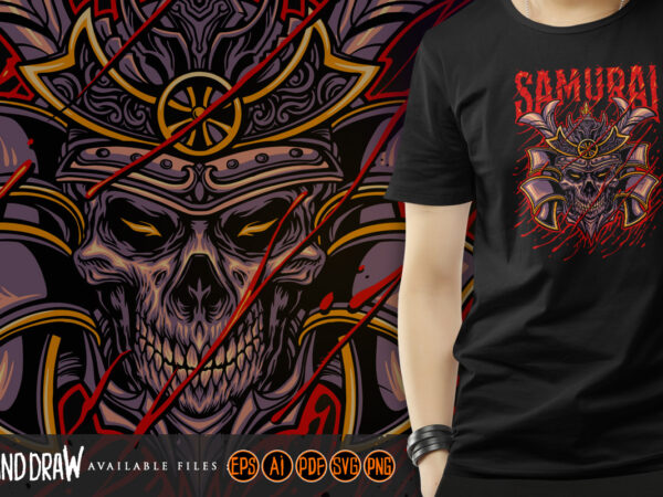 Samurai skull wicked warrior helmet t shirt template vector