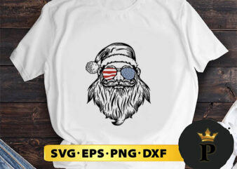Santa Claus Sunglass Flag USA SVG, Merry Christmas SVG, Xmas SVG PNG DXF EPS