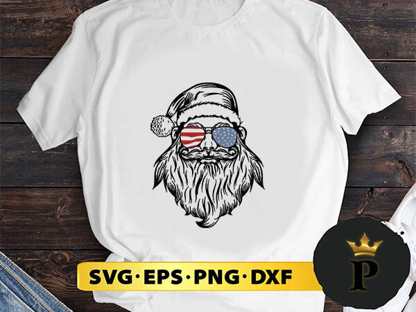 Santa claus sunglass flag usa svg, merry christmas svg, xmas svg png dxf eps t shirt template vector