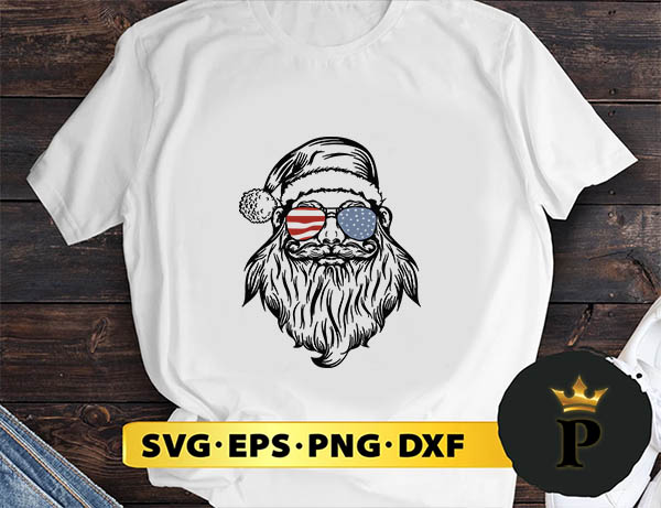 Santa Claus Sunglass Flag USA SVG, Merry Christmas SVG, Xmas SVG PNG DXF EPS