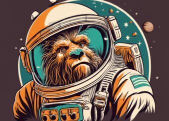 Sasquatch astronaut floating in space, t-shirt design PNG File