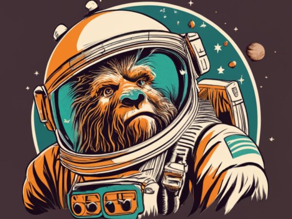 Sasquatch astronaut floating in space, t-shirt design png file