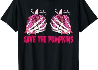 Save The Pumpkins Leopard Skeleton Breast Cancer Awareness T-Shirt