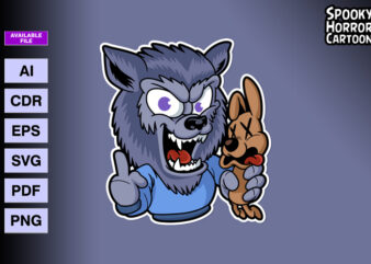 Scary Werewolf holding doll t shirt template vector