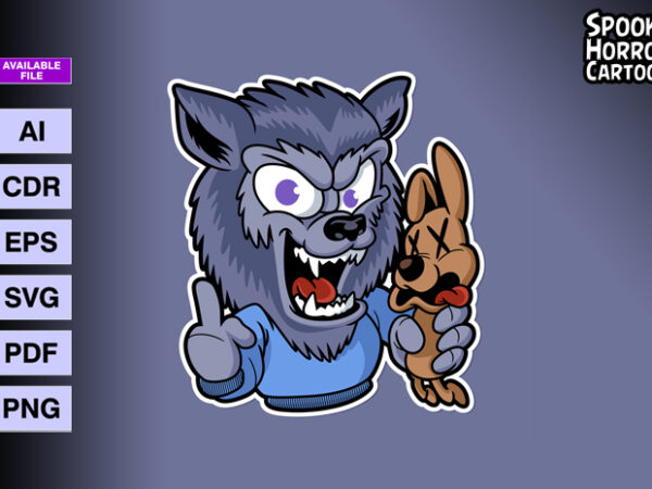 Scary werewolf holding doll t shirt template vector