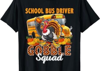 School Bus Driver Gobble Squad Thanksgiving Plaid Turkey T-Shirt