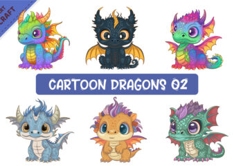 Set of Cartoon Dragons 02. Fantasy clipart. t shirt template vector