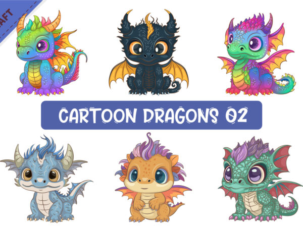 Set of cartoon dragons 02. fantasy clipart. t shirt template vector