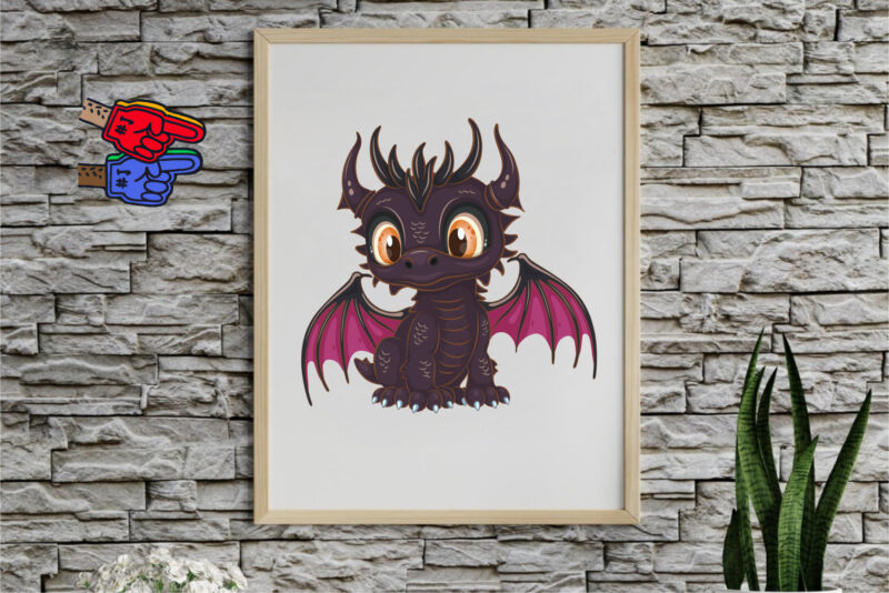 Set of Cartoon Dragons 03. Fantasy clipart.