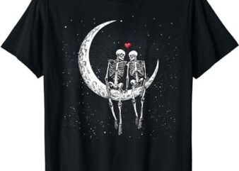 Skeleton Couple On Moon Funny Halloween Costume Men Women T-Shirt PNG File