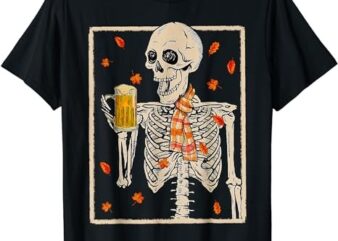Skeleton Drinking Beer Retro Halloween Costume Beer Drink T-Shirt PNG File