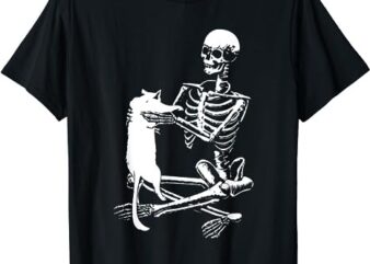 Skeleton Holding A Cat Shirt Lazy Halloween Costume Skull T-Shirt png file