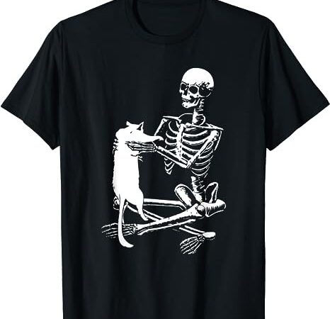 Skeleton holding a cat shirt lazy halloween costume skull t-shirt png file
