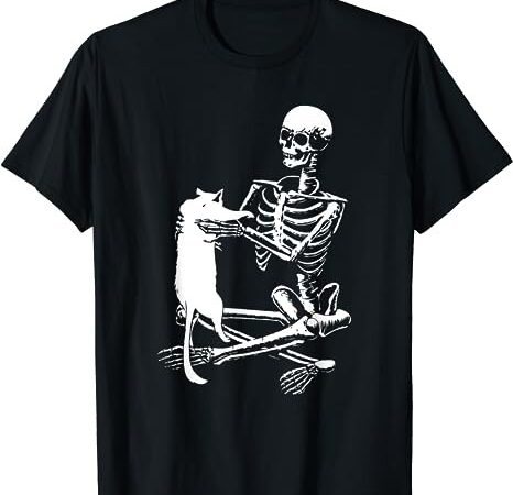 Skeleton holding a cat shirt lazy halloween costume skull t-shirt png file Skeleton holding a cat shirt lazy halloween costume skull t-shirt png file