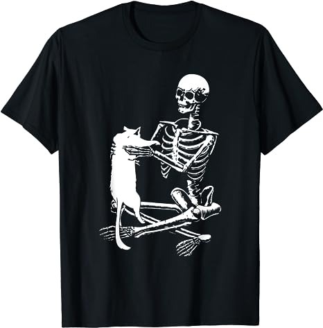 Skeleton Holding A Cat Shirt Lazy Halloween Costume Skull T-Shirt png file