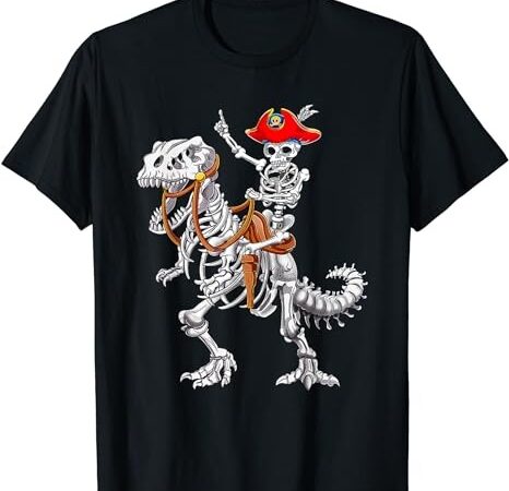 Skeleton pirate riding skeleton dinosaur halloween spooky t-shirt png file