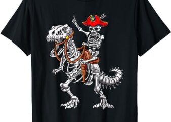 Skeleton Pirate Riding Skeleton Dinosaur Halloween Spooky T-Shirt PNG File