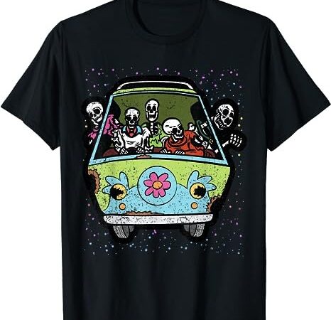 Skeleton riding hippie van halloween costume retro bones t-shirt png file