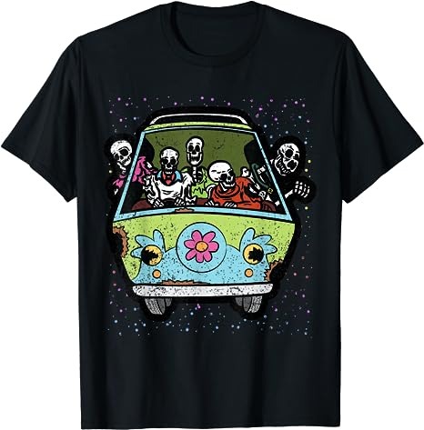 Skeleton Riding Hippie Van Halloween Costume Retro Bones T-Shirt png file