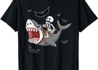 Skeleton Riding Shark Scary Halloween Boys Girls Kids T-Shirt PNG File