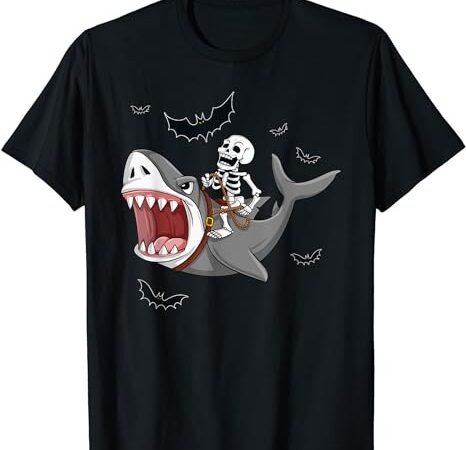 Skeleton riding shark scary halloween boys girls kids t-shirt png file