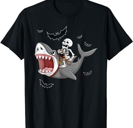 Skeleton riding shark scary halloween boys girls kids t-shirt png file Skeleton riding shark scary halloween boys girls kids t-shirt png file