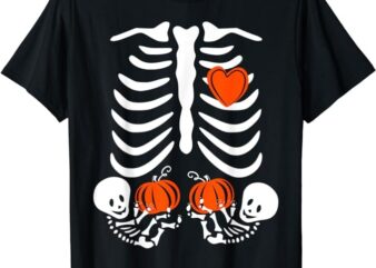 Skeleton Twin Pregnancy Announcement Halloween Pregnant Mom T-Shirt