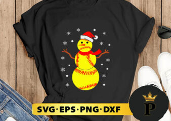 Softball Snowman Santa Hat Kids SVG, Merry Christmas SVG, Xmas SVG PNG DXF EPS t shirt template vector