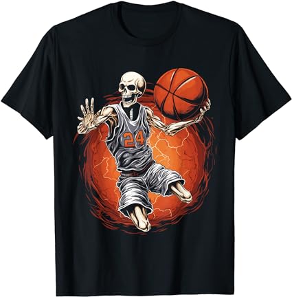 Spooky basketball player skeleton halloween men, women, kids t-shirt