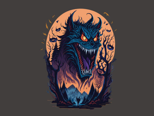 Spooky gargoyle wolf halloween t shirt template vector