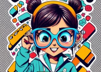 PNG design, “Just a girl who loves coding”, funny tshirt theme of a cartoon character of a little girl with eyeglasses coding on her laptop,