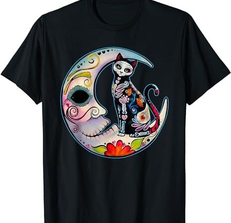 Sugar skull moon cat mexican day of dead dia de los muertos t-shirt png file