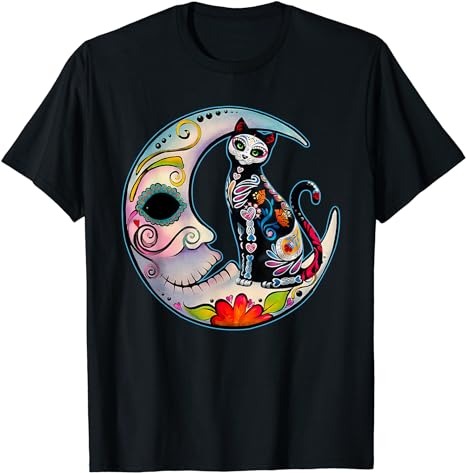 Sugar Skull Moon Cat Mexican Day of Dead Dia De Los Muertos T-Shirt png file