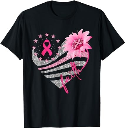 Sunflower pink ribbon faith breast cancer awareness womens t-shirt png file