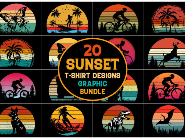 Sunset retro t-shirt graphic bundle