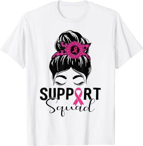 Support Squad Messy Bun Pink Warrior Breast Cancer Awareness T-Shirt PNG File