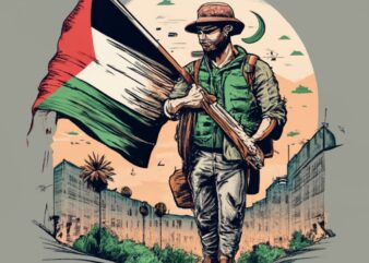 T-Shirt Design,Man holding a Palestine Flag PNG File