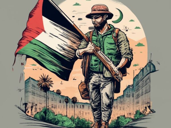 T-shirt design,man holding a palestine flag png file