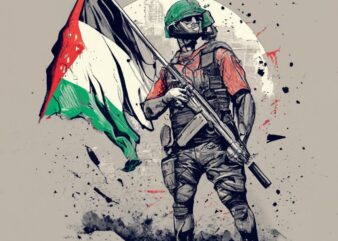 T-Shirt Design,Man holding a Palestine Flag PNG File