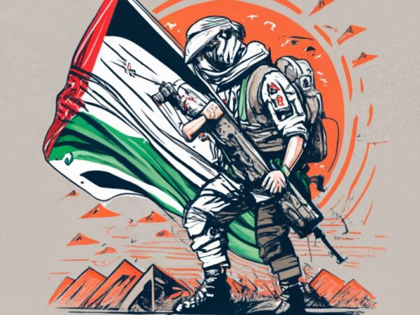 T-shirt design,man holding a palestine flag png file