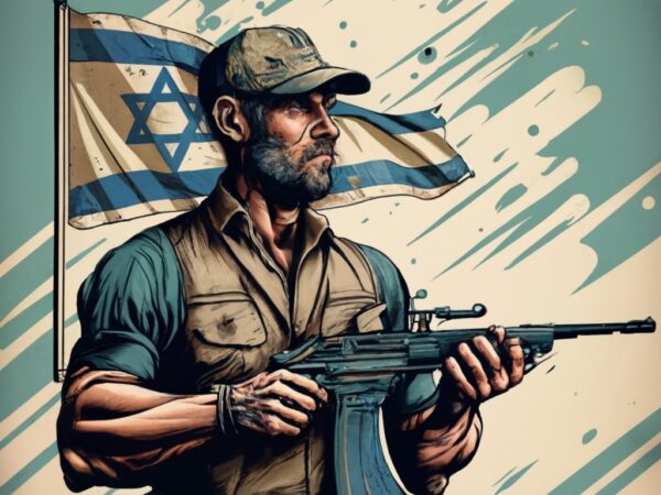 T-shirt design,man holding a riffle, israel flag,mixpnk style png file T-shirt design,man holding a riffle, israel flag,mixpnk style png file