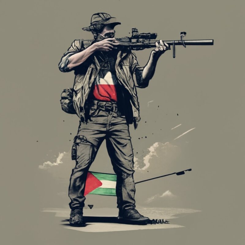T-Shirt Design,Man holding a Riffle, Palestine Flag PNG File