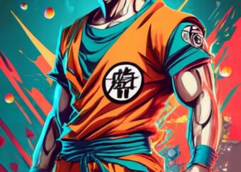 T-shirt design of Goku, vibrant PNG File