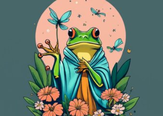 T shirt design, praying frog, painting, photo PNG File