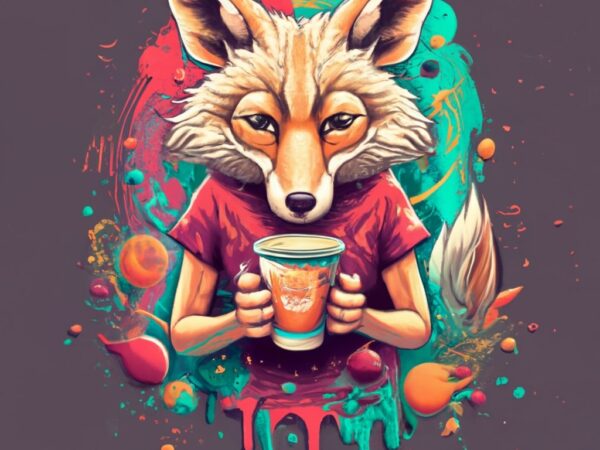 T-shirt design, vintage girl. holding coffee cup coyote from cartoon network,anime png file