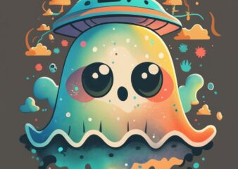 T shirts design cute ghost wearing ufo on head PNG File