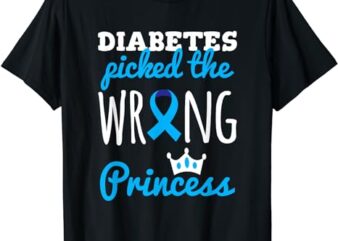 T1D Awareness Princess Girls Diabetic Blue Ribbon Support T-Shirt
