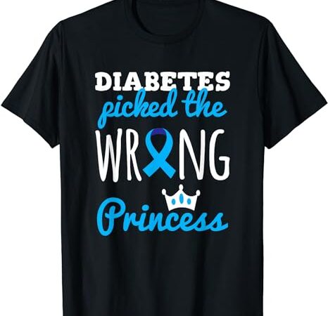 T1d awareness princess girls diabetic blue ribbon support t-shirt