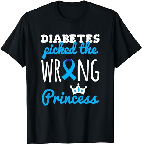 T1D Awareness Princess Girls Diabetic Blue Ribbon Support T-Shirt